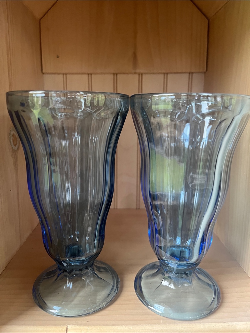 Vintage Anchor Hocking Pair of Blue Glass milk shake/sundae/ice cream dishes